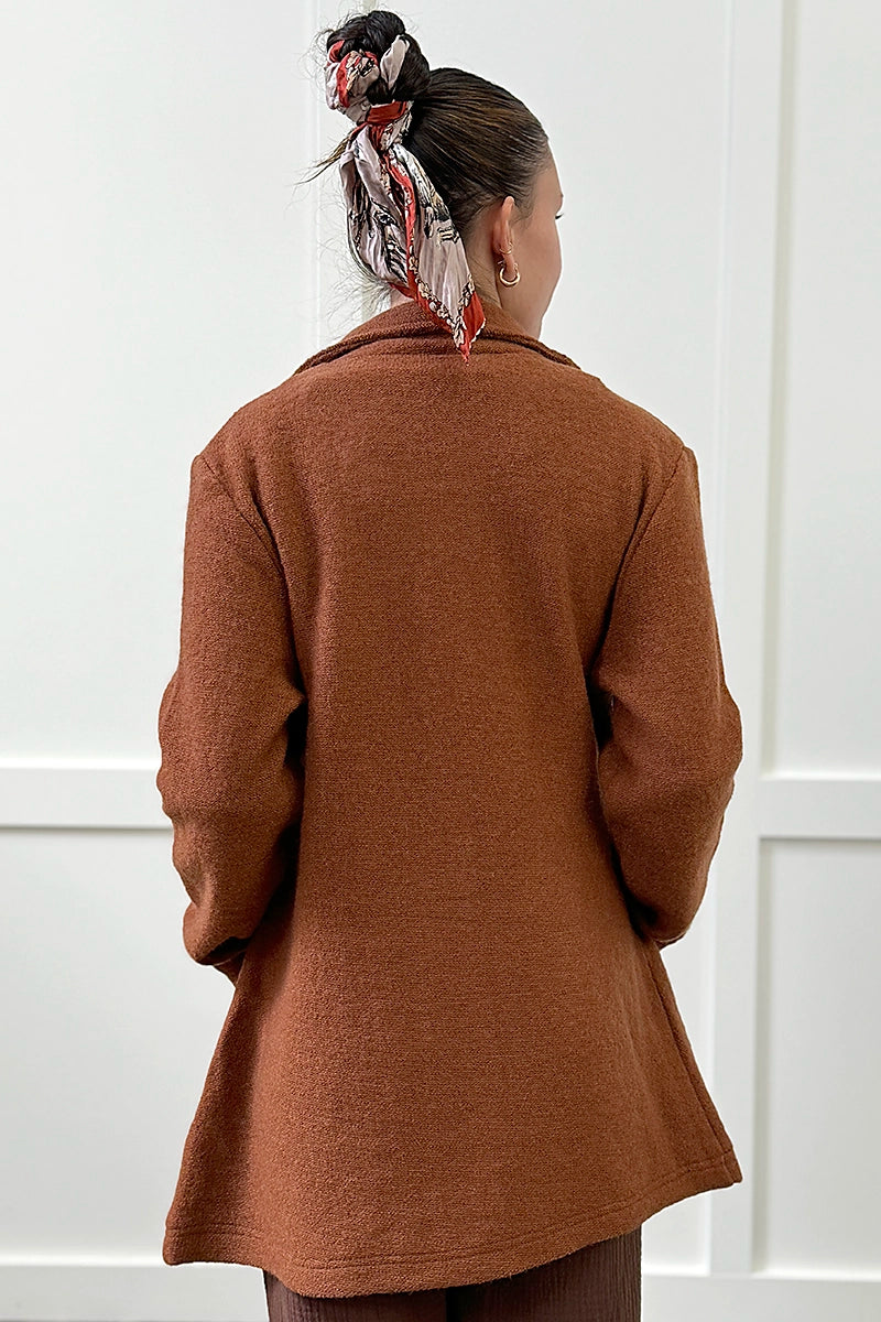 See Saw Boiled Wool Funnel Neck Coat in Nutmeg back view