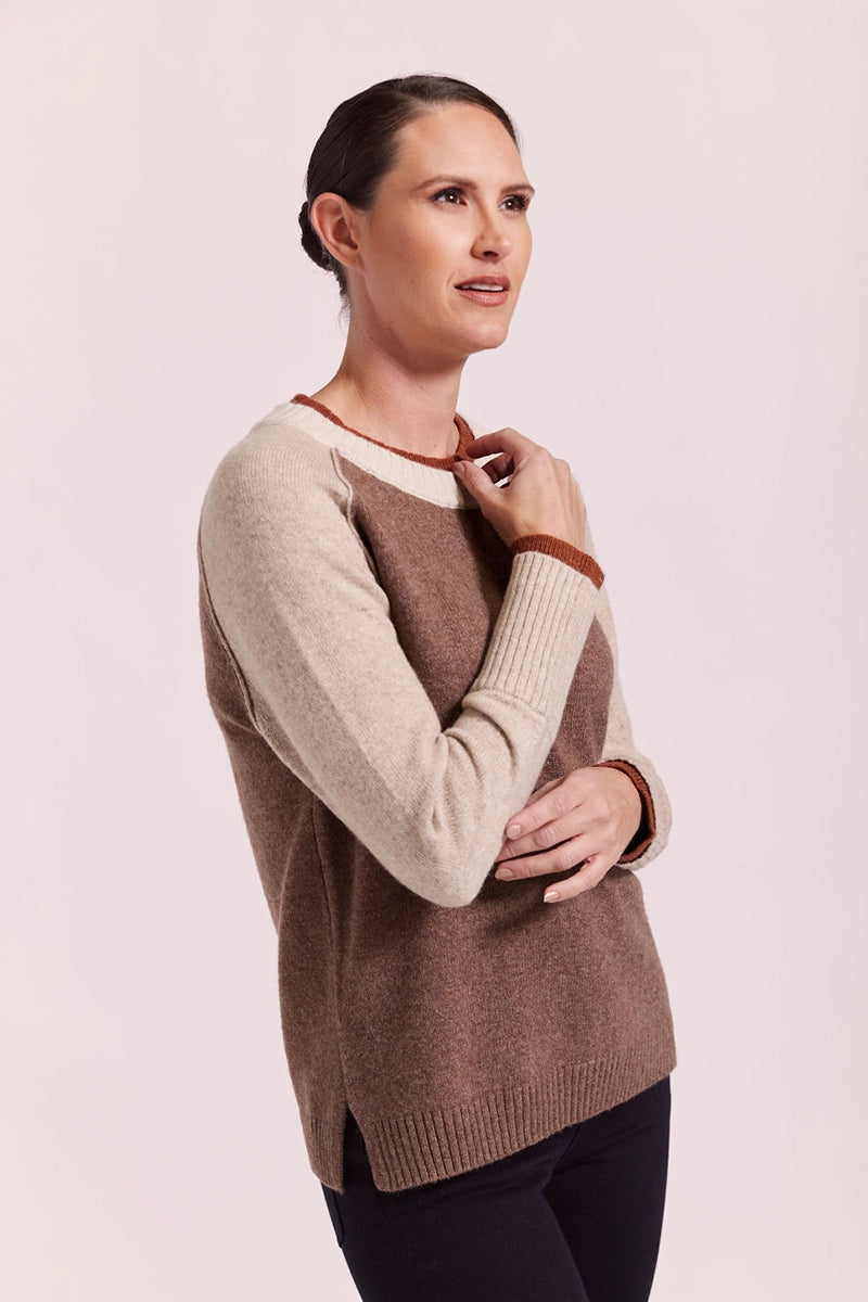 See Saw Spliced Crew Neck Sweater In Mocha Combo side