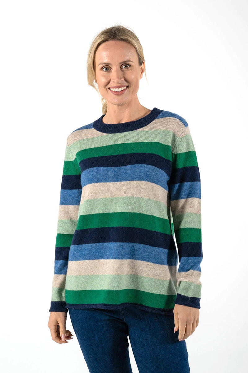 See Saw Stripe Sweater in Navy-Green front