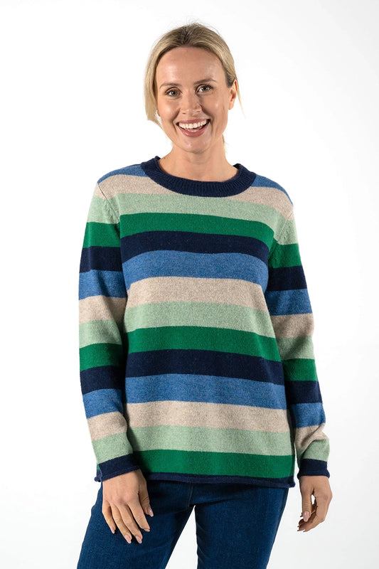 See Saw Stripe Sweater in Navy-Green front view