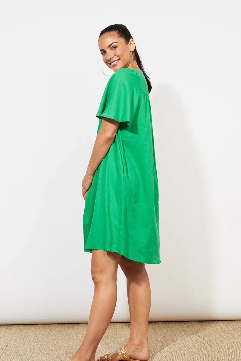 side view of the Haven Tanna Dress in Paradise Green