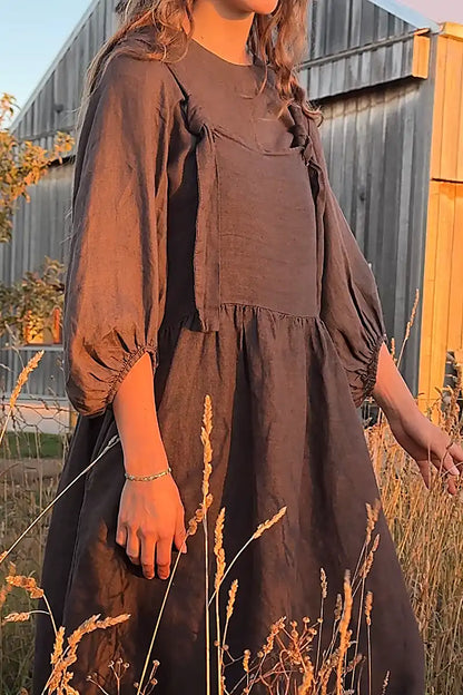 Sofia Linen Pinafore Dress – Dark Chocolate