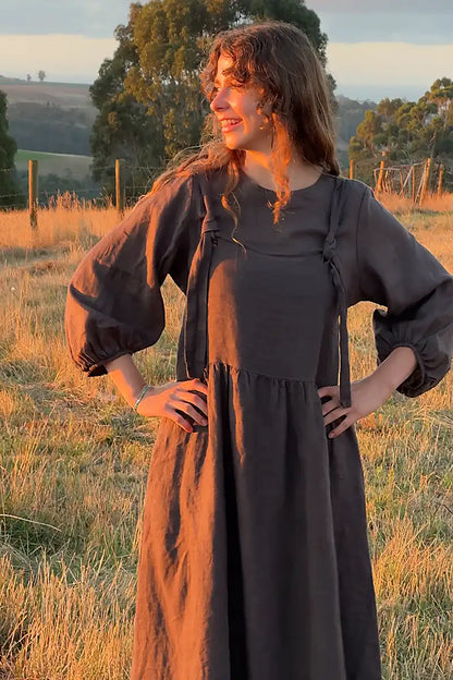 chinese dress ladies Sofia Linen Pinafore Dress – Dark Chocolate – Chille
