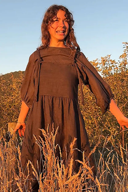 Sofia Linen Pinafore Dress  Dark Chocolate  Chille