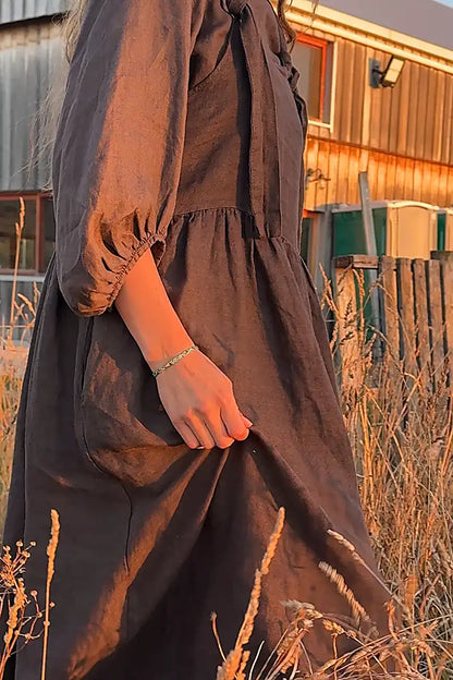Sofia Linen Pinafore Dress – Dark Chocolate