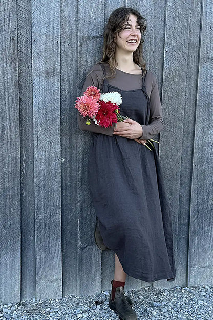 Sofia Linen Pinafore Dress  Dark Chocolate  Chille