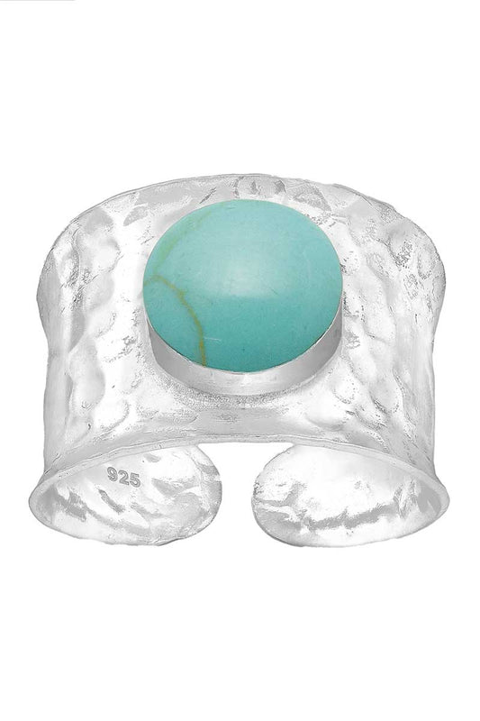 Sterling Silver adjustable hammered ring - Reconstructed Turquoise