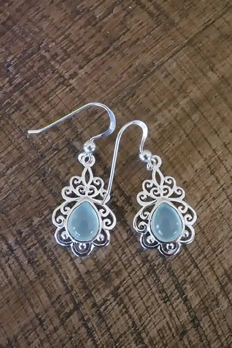 Silver and Aqua Chalcedony Swirl Sterling Silver Earrings