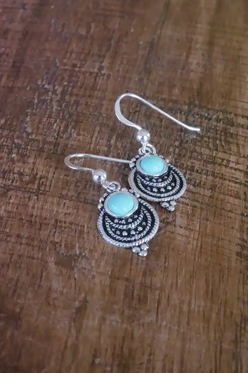 Turquoise and Silver Hook Earrings 