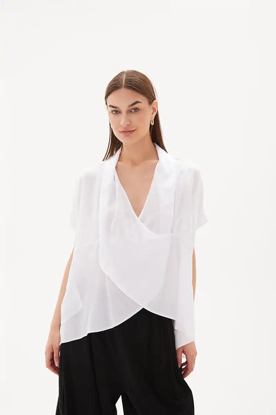 Tirelli Wrap Front Top in White front