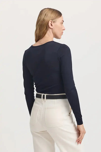 Toorallie Crew Merino Tee in French Navy back view