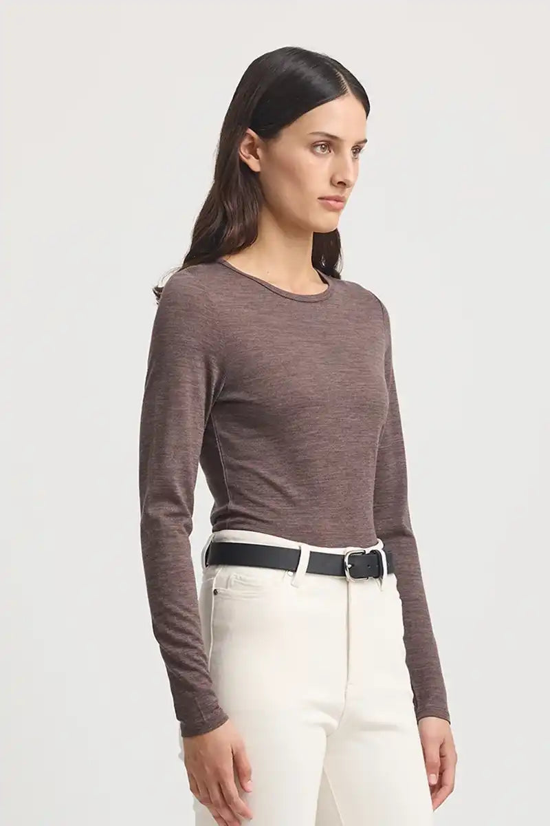 Toorallie Crew Merino Tee in Mocha side view