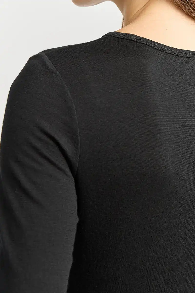 Toorallie Crew Merino Tee in Black back shoulder detail view