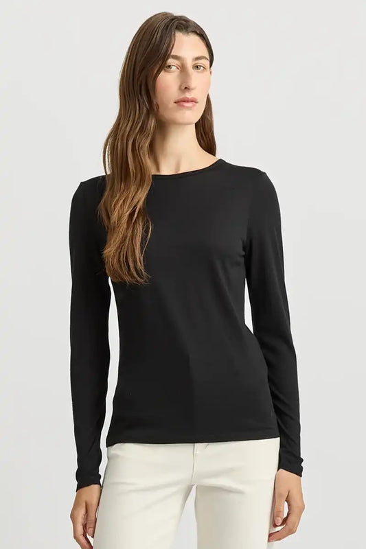 Toorallie Crew Merino Tee in Black front view