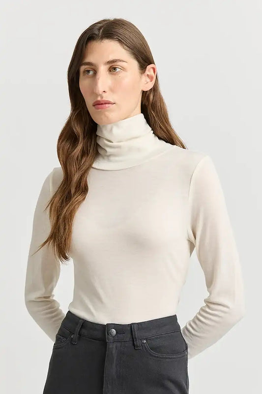 Toorallie Turtleneck Merino Tee in Warm White