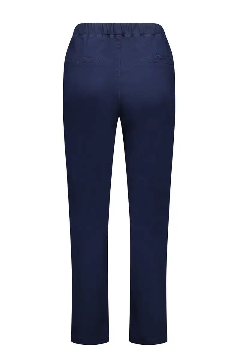 Vassalli Ankle Grazer Pant - Slim Leg Elastic Waist in Navy back garment only view