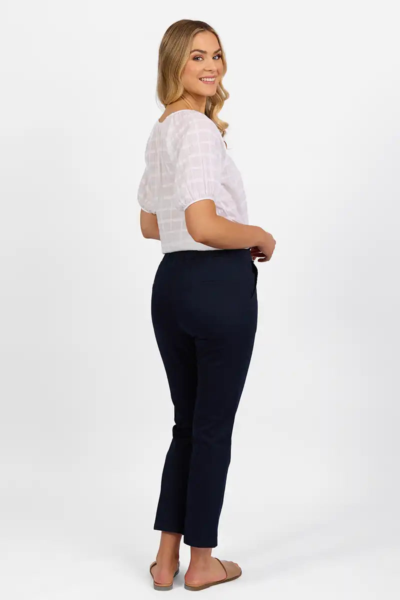 Vassalli Ankle Grazer Pant - Slim Leg Elastic Waist in Navy side view