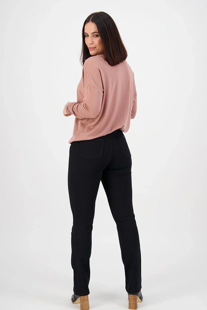 Vassalli Black Denim Slim Leg Full Length Jean with Heavy Top Stitch back view full model