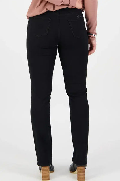 Vassalli Black Denim Slim Leg Full Length Jean with Heavy Top Stitch back detailed view