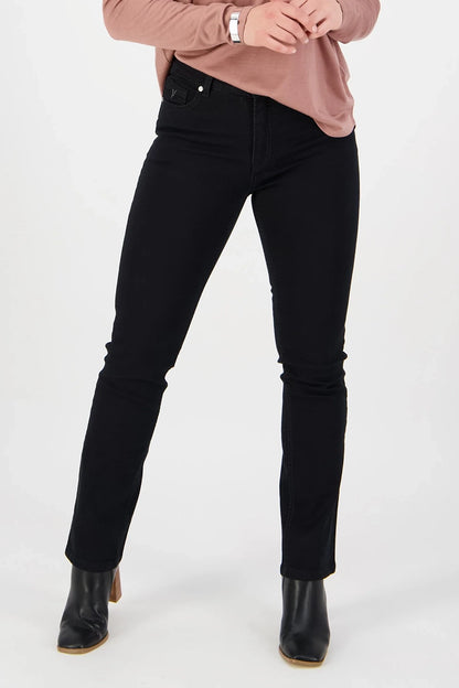 Vassalli Black Denim Slim Leg Full Length Jean with Heavy Top Stitch front detailed view