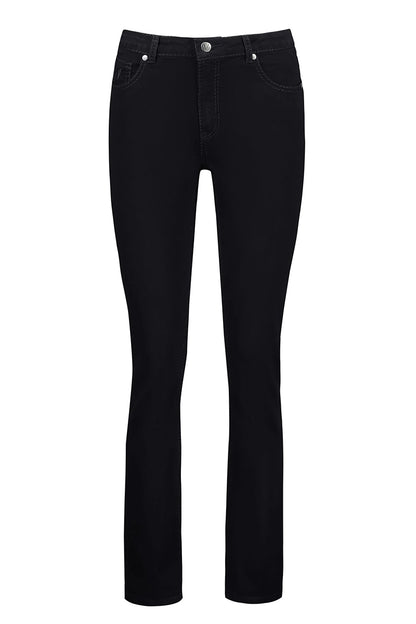 Vassalli Black Denim Slim Leg Full Length Jean with Heavy Top Stitch front flat lay view
