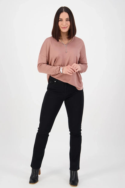 Vassalli Black Denim Slim Leg Full Length Jean with Heavy Top Stitch front full model view