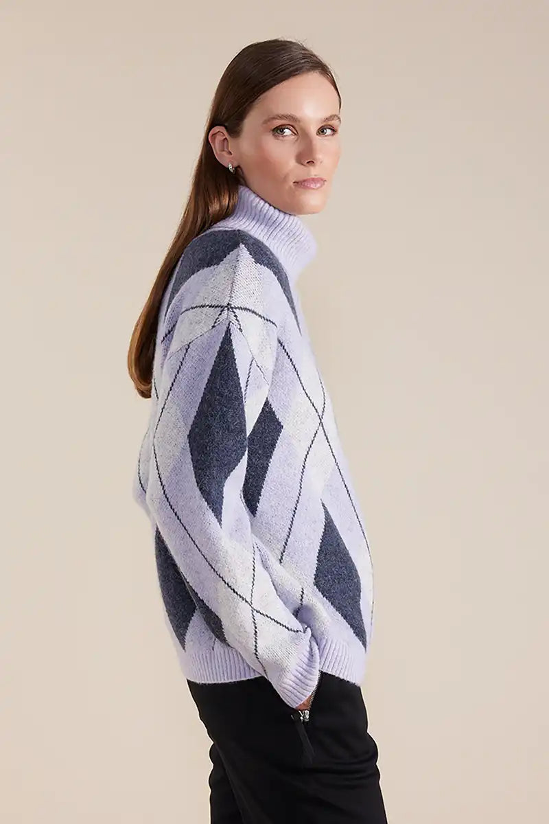 Marco Polo Knit Diamond Jumper in Lilac side