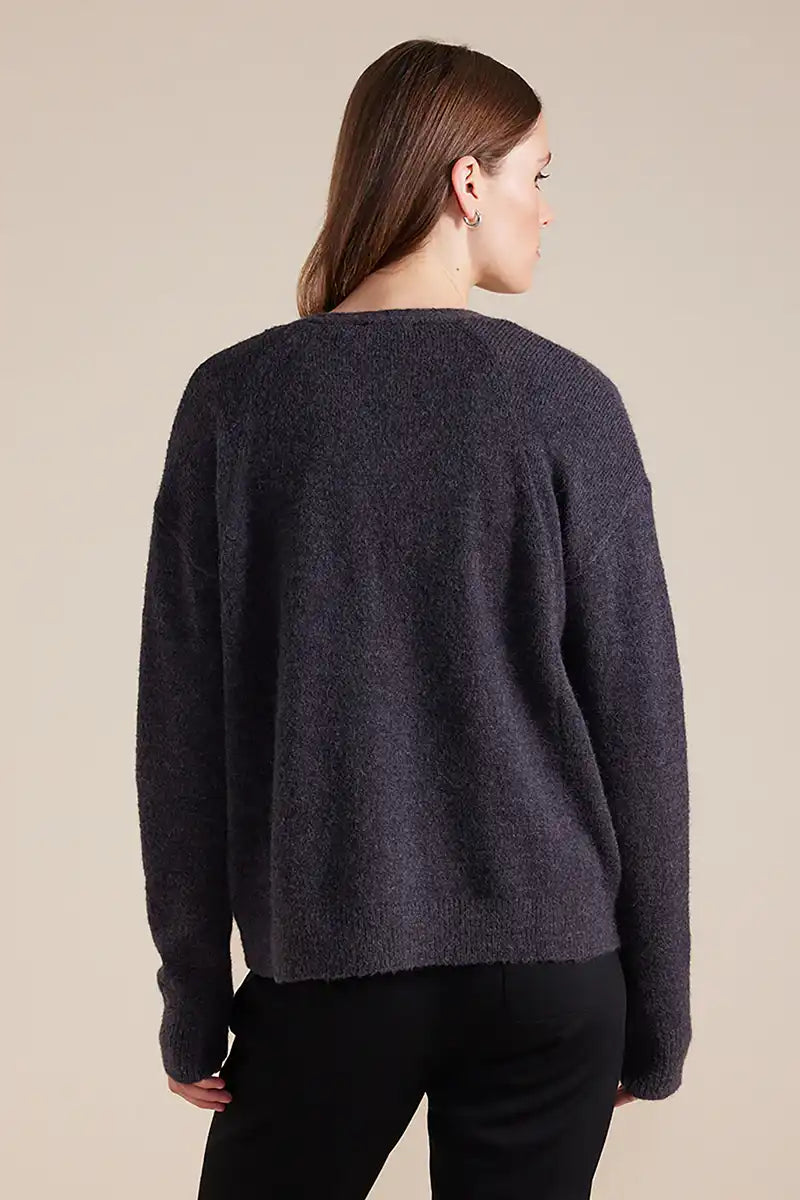 Marco Polo Long Sleeve Fluffy Button Thru Cardi in Graphite back