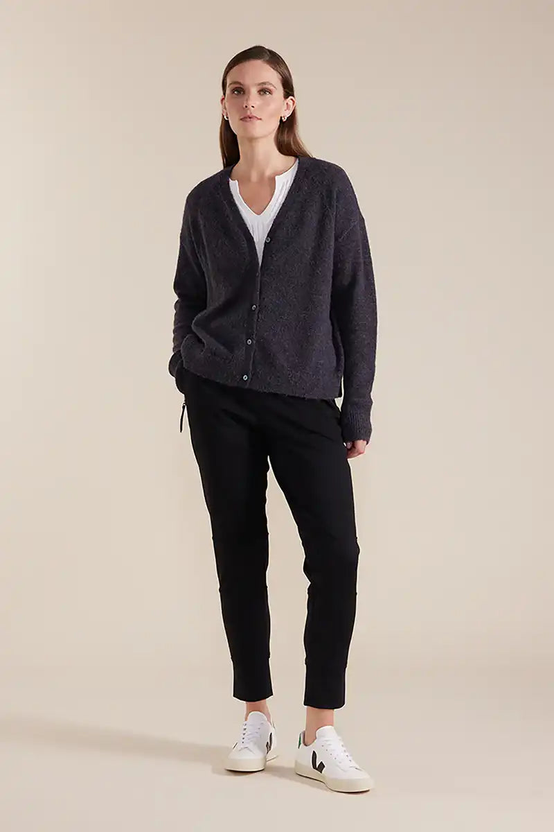 Marco Polo Long Sleeve Fluffy Button Thru Cardi in Graphite full outfit