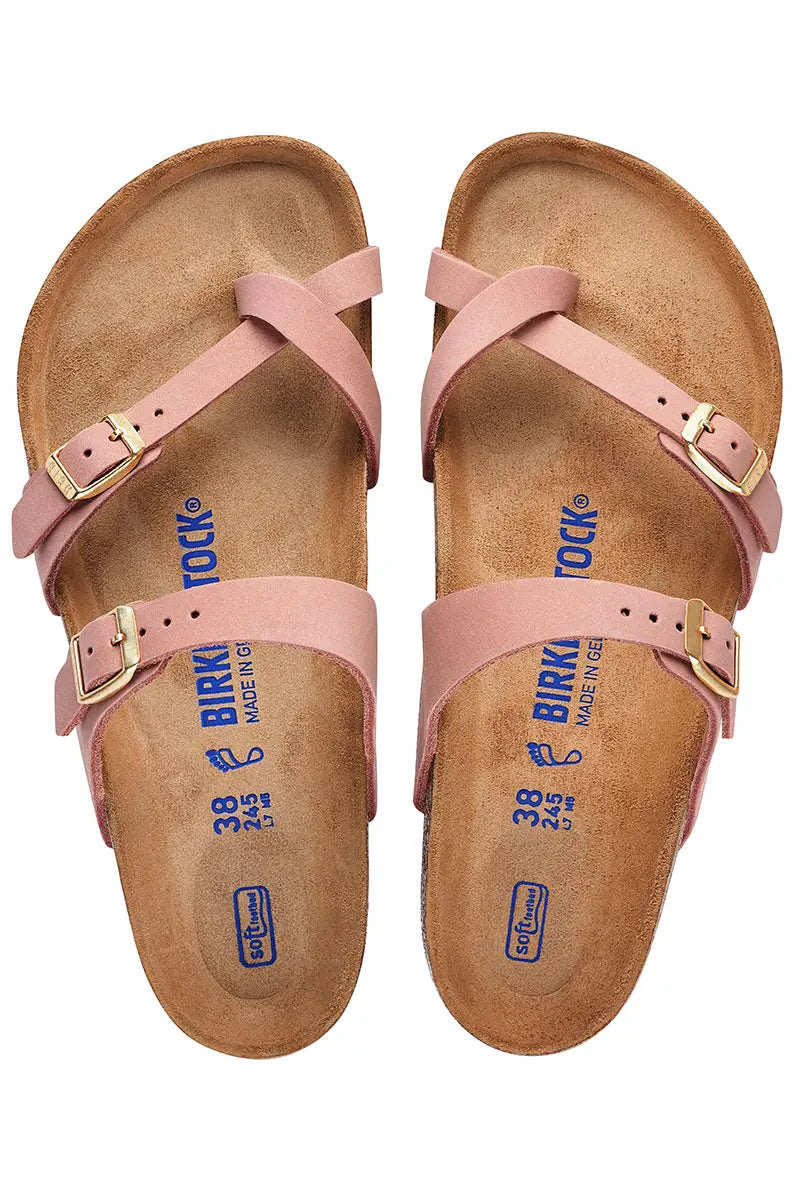 Birkenstock Women's Shoes Mayari Soft Footbed Nubuck Leateher in Old Rose arial view