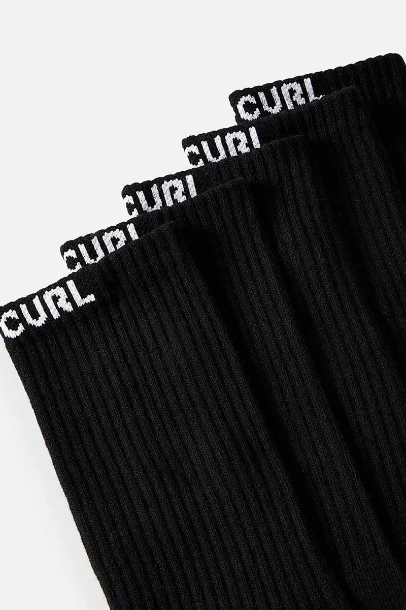 ankle top sock detail on Rip Curl Men's Brand Crew Socks 5 Pack in Black