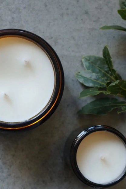 arial view of the two size Mabel + Meg Soy Candles in Tassie Shore 