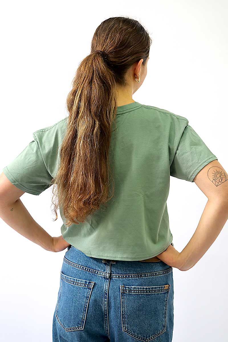 Chille Life Essential Crop Tee in Sage - back view