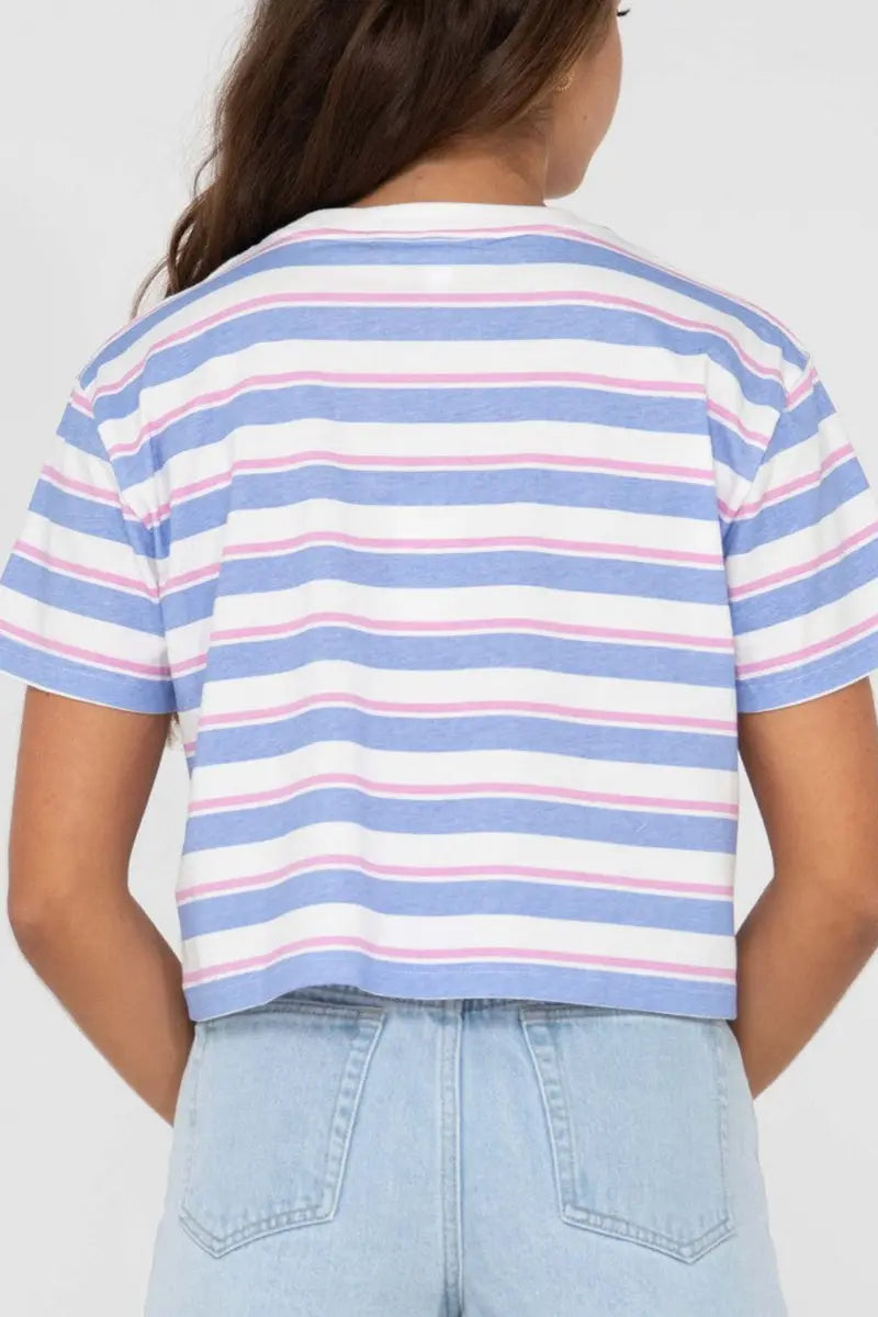 back view of the Rusty Girls Tee Camila Stripe in Periwinkle