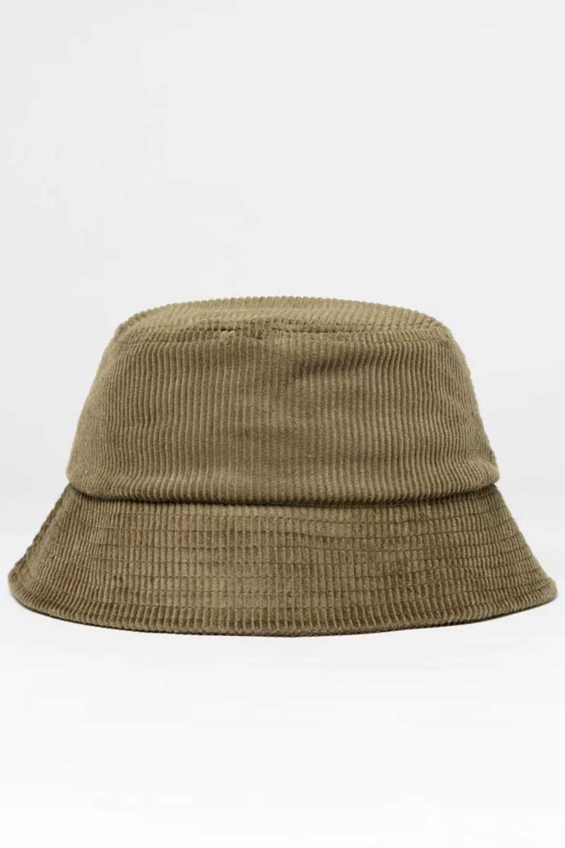 back view of the Mens Rusty Glory Days Cord Bucket Hat in Savanna Green