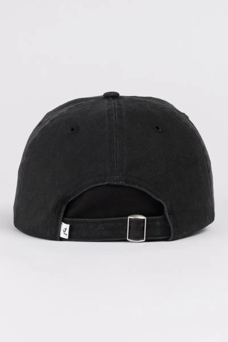 back view of the Rusty Women's Embroidered Adjustable Cap in Black