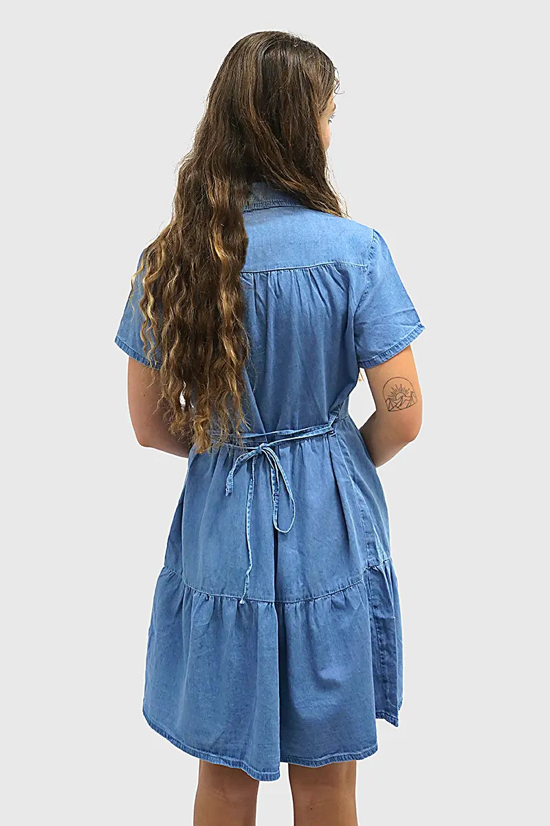 Chambray Button Tier Dress from Country Denim back view