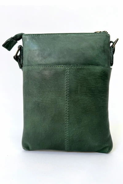 Back view of the Rugged Hide Leather Bag - Freya Cross Body in Pine Green