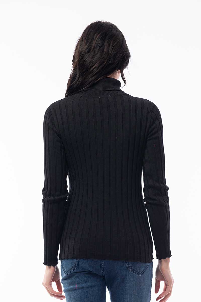 back of Orientique Turtle Neck Knitted Jumper in Charcoal