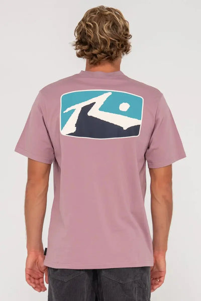 back view of the Rusty Mens Tee Click Bait S/S in Elderberry