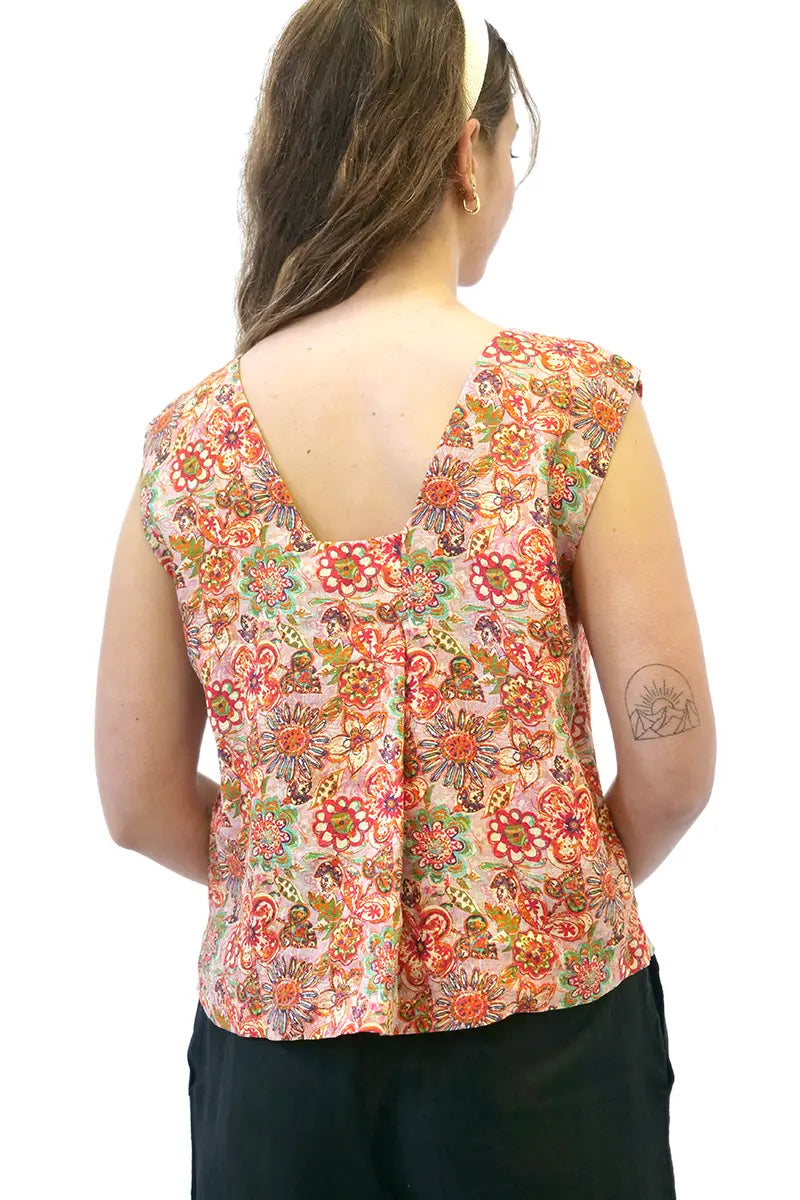 back view of the Foil It's Only Natural Top in Dreamer Print