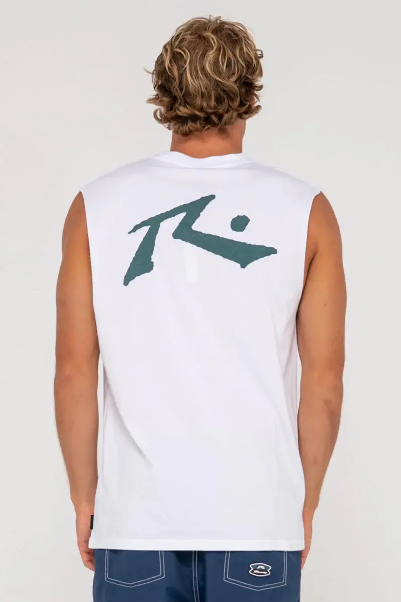back view of the Rusty Mens Muscle Tee Competition in White