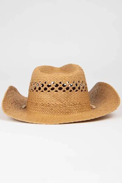 back view of the Rusty Women's Howdy Cowboy Straw Hat in Natural