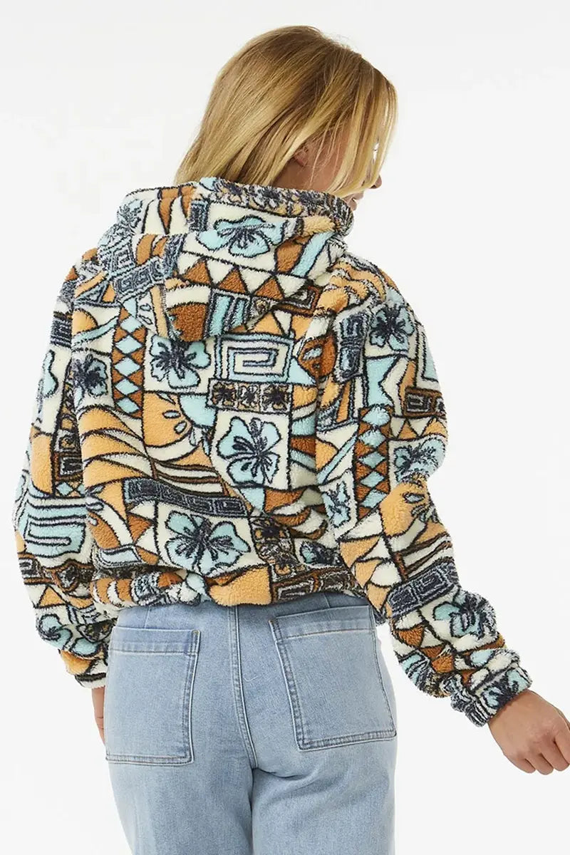 back view of the Rip Curl Women's Fleece Block Party Printed in Dusty Blue