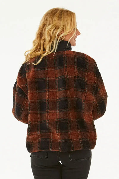 back view Rip Curl Women's Fleece Sea of Dreams in Check Washed Black