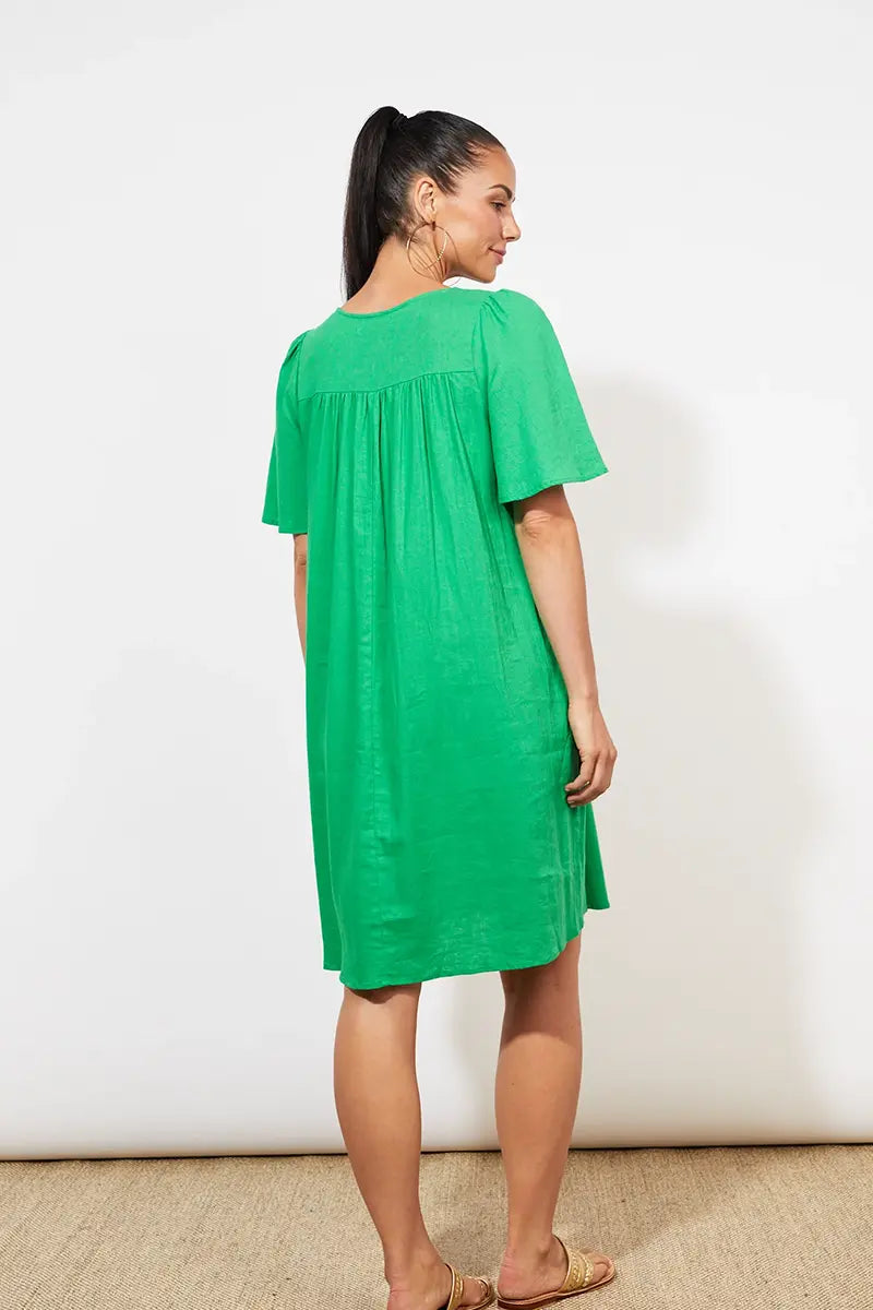 back view of the Haven Tanna Dress in Paradise Green