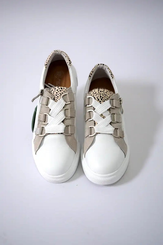 Bay Lane Luxury White Stripe Leather Sneaker Front