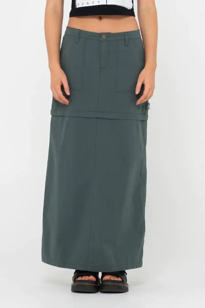 Rusty Womens Skirt Billie Low Rise Ripstop Zip Off Front Maxi