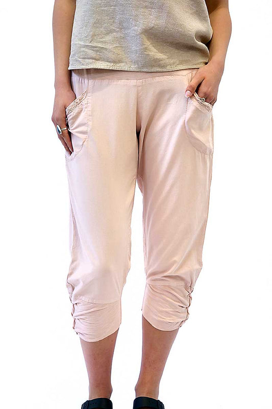 detailed front view of the Humidity Castaway Pant in Rose
