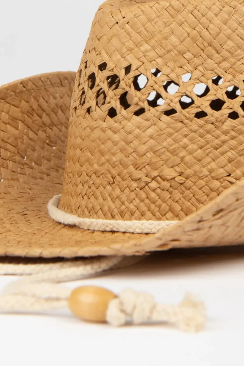 front detail view Rusty Women's Howdy Cowboy Straw Hat in Natural